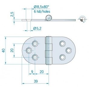 Roca vlakscharnier rond RVS 78 x 38 mm 444020