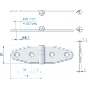 Roca staartscharnier vlak RVS 106 x 30 mm 441134