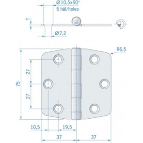 Roca staartscharnier vlak RVS 74 x 75 mm 440092