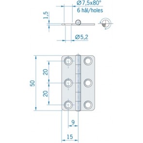 Roca vlakscharnier met ronde hoeken RVS 50 x 15 mm 440130