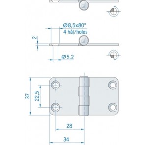 Roca vlakscharnier met ronde hoeken RVS 68 x 37 mm 441529