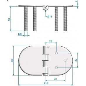 Roca vlakscharnier rond verdekt RVS 110 x 60 mm verdekt 449019