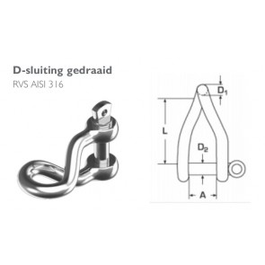 U-Hardware D-sluiting gedraaid RVS 12 mm